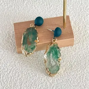 Elegant lake blue/pink resin hollow earrings with 925 sterling silver column - chic and versatile fashion accessory, feminine, Golden tone accent, tree resin, hollow, personality