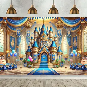 Castle Themed Background Banner, 1 Count Elegant Castle Pattern Wall Decoration, Wall Backdrop for Wedding Birthday Party Anniversary, Ornaments