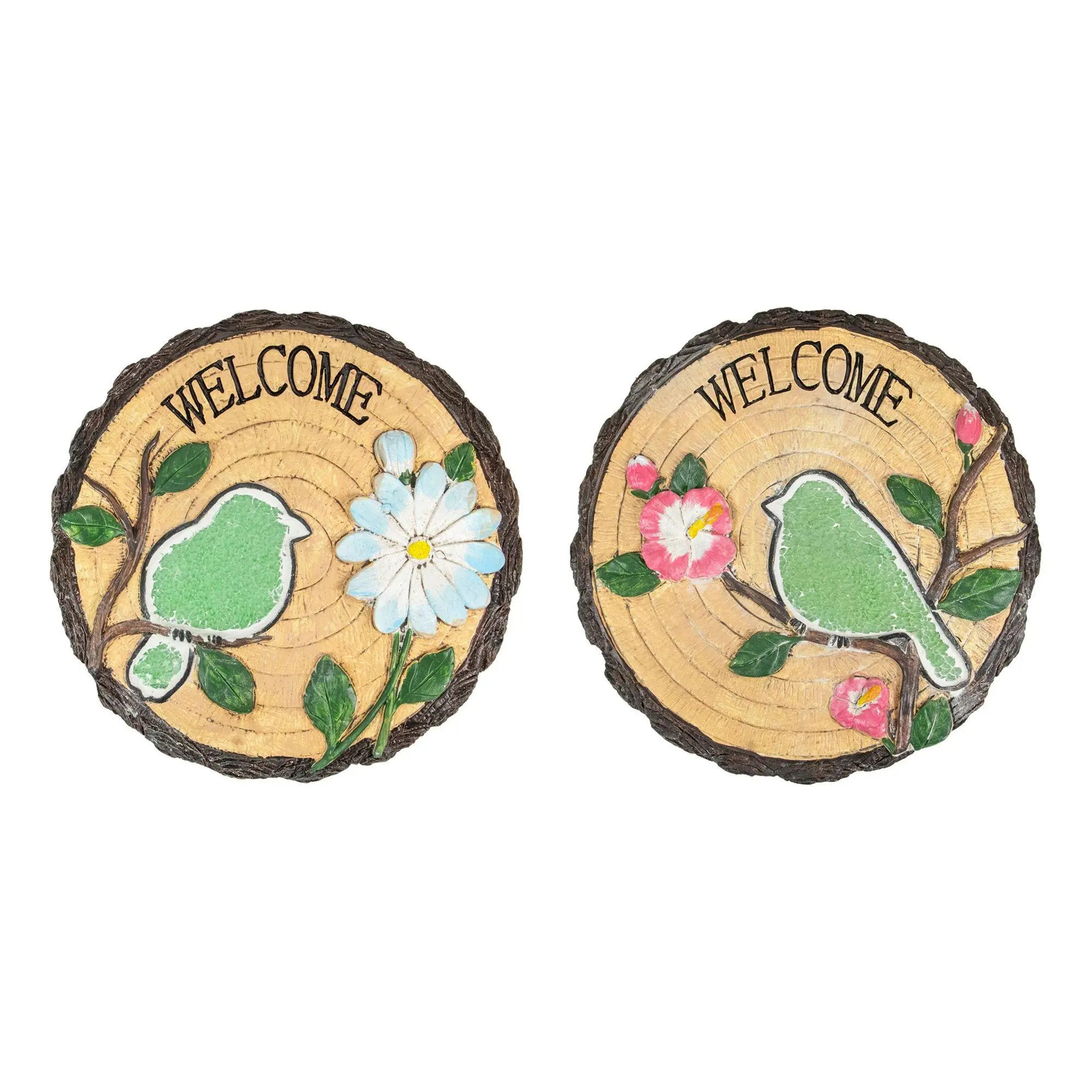 Northlight S/2 Welcome Birds Outdoor Floral Garden Stones 11"