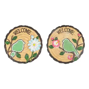 Northlight S/2 Welcome Birds Outdoor Floral Garden Stones 11"
