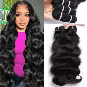 SIFULAN Human Hair Bundles Body Wave  3 Bundles 15A Human Hair Extensions Virgin Human Hair  Weave Bundles Body Wave Hair Natural Black Color