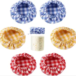 Reusable Fabric Jar Lids Set of 6, Plaid Pattern, Fits 3-4 Inch Jars, Ideal for Fermentation Bowls and Bread Dough Proofing Baskets