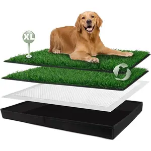 Grass Pad with Foldable  Litter Box,  Liner Base (4434) for Balcony, 2 Artficial Grass Pee Pads for Dogs, Pee Pad Holder, Potty