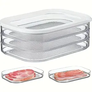 Transparent food storage container set, refrigerator storage boxes, suitable for storing and organizing food such as steak, cooked meat, cheese, grains, etc. Space-saving lidded storage boxes for kitchen refrigerators