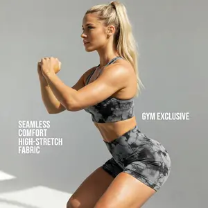 Seamless Tie Dye Workout Set 2 Piece High Waist Gym Shorts & Sports Bra.4-Way Stretch Sculpting Yoga Set | Moisture Wicking Gym Outfit for Women.Racerback Sports Bra + High Waist Biker Shorts Workout Set for Gym/Yoga/Running