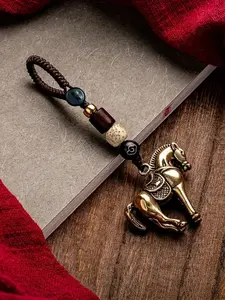 1pc Chinese Zodiac Keychain Key Fob - Year Of The Horse Pendant, Golden Horse Charm With Black Cord & Horse Pendant, Good Luck Horse Talisman For Car Keys Birthdays Gifts, Decorative Touch, Horse Purse Accessory For Handbags Charm