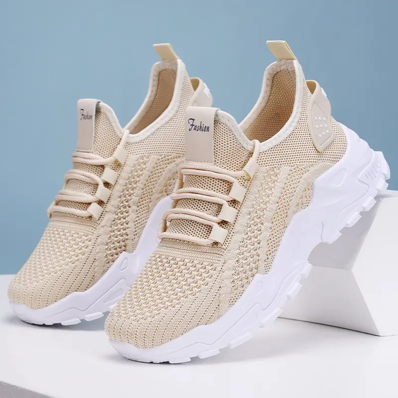 Women's Breathable Fly Knit Chunky Sneakers Soft Cushioned Platform Sole Non-Slip Wear-Resistant All Day Comfort Casual Walking Shoes for Daily Errands & Outings