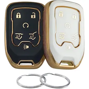 TPU Key Fob Compatible with 2014-2021 Suburban Tahoe Yukon Yukon XL HYQ1AA (Black/White)