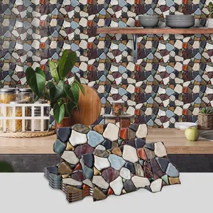 Stone Pattern Tile Sticker, 24/48pcs Self Adhesive Tile Sticker, Decorative Sticker for Home Kitchen & Bathroom, Ornaments
