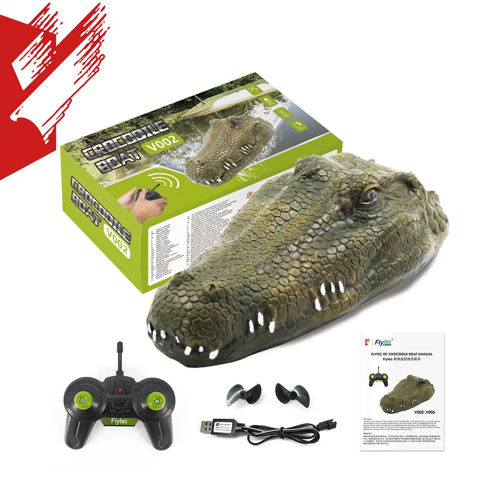 2.4G Remote Control Plastic Alligator Head Simulation Electric Boat Toy - Rechargeable Dual Battery, 2-3H Endurance, 30Min Charge Time, Handle Mode, 32*15*12cm, Summer Outdoor Pool Gift for Kids, Youth (15-35 Years Old), Resin