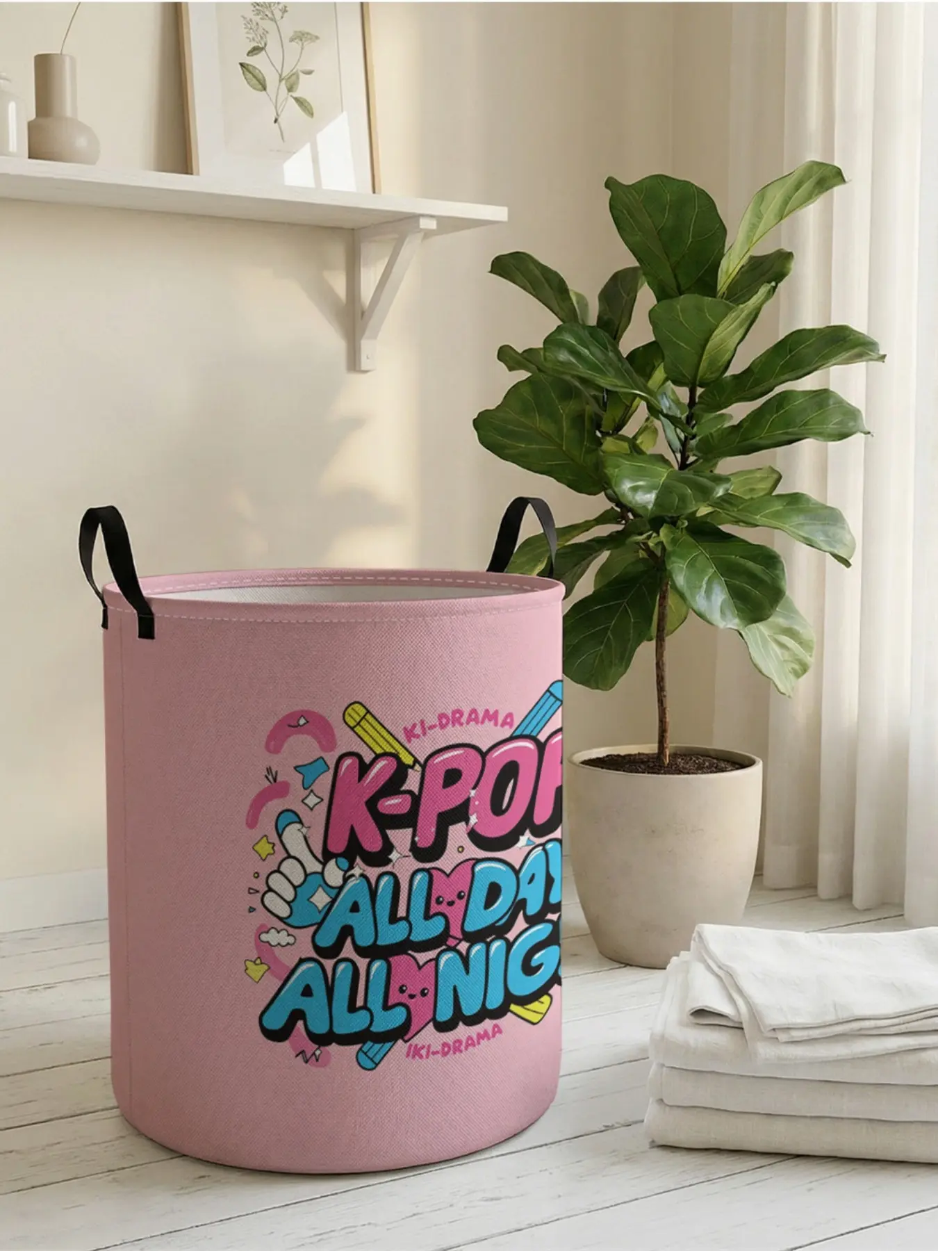 1 piece of K-POP text pattern 2D printed open storage box, double handle reinforcement + foldable storage | dirty laundry storage / toy organization / home decoration all-in-one, Laundry Storage Basket, Laundry Baskets, Laundry Organizers and Storage