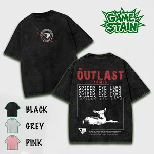 Outlast Trials SPIDER EYE LAMB v2 Washed T-Shirt, Hoodies Video Games, Horror Vintage Shirt, Game Fan, Streetwear Tops Black Fabric Menswear Cotton Seamless