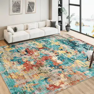 9x12 Washable Area Rug, Soft Colorful Modern Abstract Rug for Bedroom, Living Room, Dining Room & Office, Low Pile Non-Slip Boho Design (Blue Colorful)