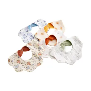 Cute Flower Baby Bib Set, Adjustable Bib Straps, Ab Face Design, Soft Cotton Material, Perfect for Feeding & Drooling Protection, Unisex Infant Clothing