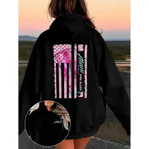 Brand GGOR Alani Pink Slush Trendy Personality Hoodie Featuring Double Sided Print And Pink Flag Design
