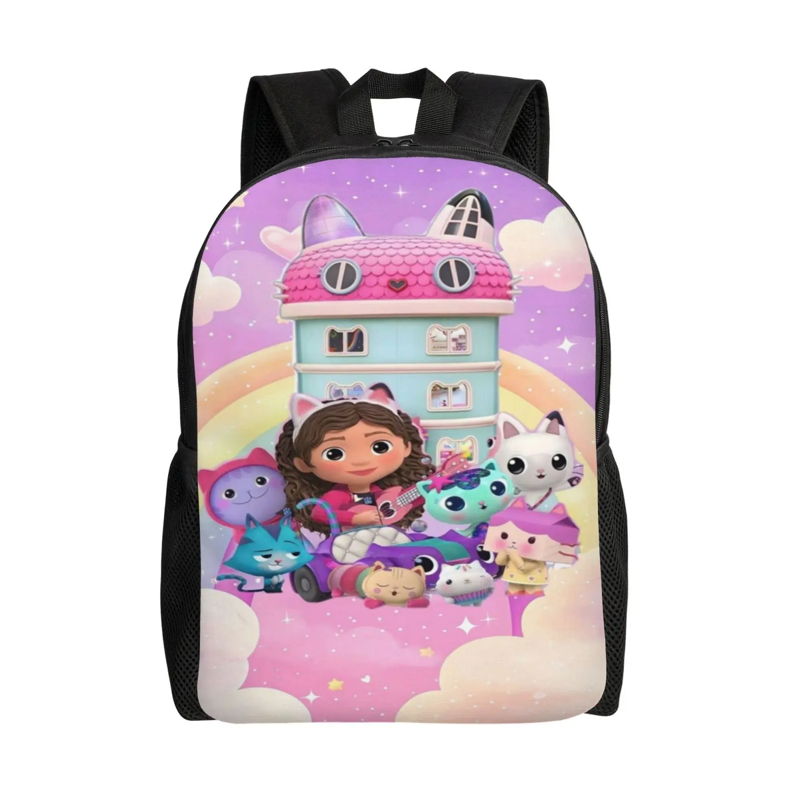 Student Backpack with Gabby's Dollhouse All-Over Print, Water-Repellent Large Capacity Bag for 17 Inch Laptop, for School & Casual Outdoor Use