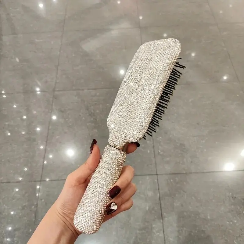 1 Sparkling Rhinestone Cushion Detangling Hair Brush - Anti-static, scalp massage comb suitable for all hairstyles, glossy design, stylish hair care tool, elegant plastic brush, Detangler Brush, Hair Styling Tools, Detangling Hairbrush