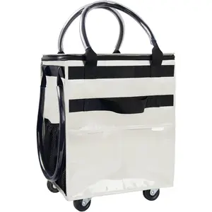 Grocery Bag On Wheels Shopping Trolley with 8 Pockets and Zipper Cover Foldable Rolling Tote, Heavy Duty Handles, Carries Up to 22 LBS (Small, Beige)