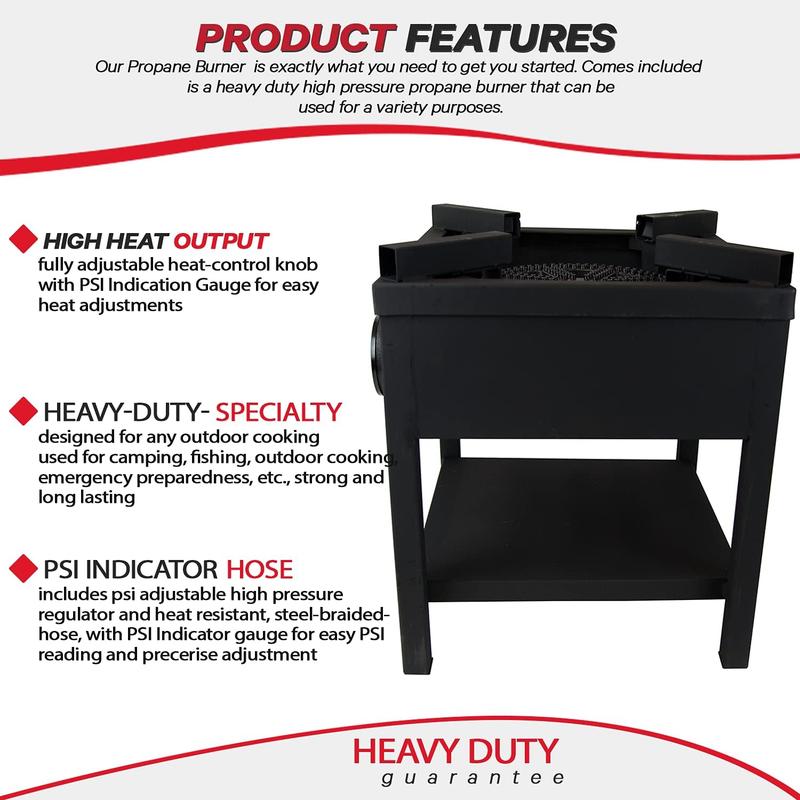 Gas One 275,000 BTU Propane Burner Cooker With Regulator with Steel Braided Hose Outdoor Cooking, Turkey Fry Heavy-Duty Propane Burner with Regulator