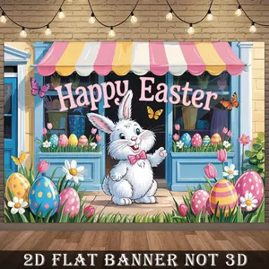 2D Flat - 2D Flat - 1pc a 2D Flat Easter Gate Banner Featuring Cartoon Bunnies, Vibrant Eggs, And Flowers, Suitable for Decorating Entrances And Rooms, Does Not Require Electricity
