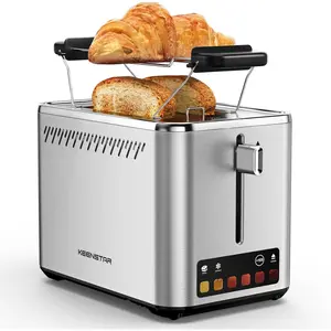 2-Slice Toaster with 6 Browning Levels Bagel Defrost Timer 1.5" Wide Slots Removable Crumb Tray 900W Stainless Steel for Bagels Breads Waffles
