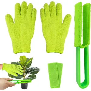 4 count  Cleaning Set, Include 2 count Microfiber Gloves for  Dusting, 1 count Leaf Cleaner Tong with 2 count Separate Cloth Covers  Microfiber Sleeves and Gloves  Cleaning Set