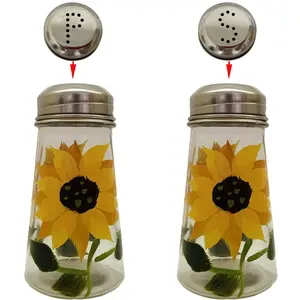 Hand Painted Salt and Pepper Shaker Set with S and P Stainless Lids (2, Sunflowers) Kitchen Seasoning
