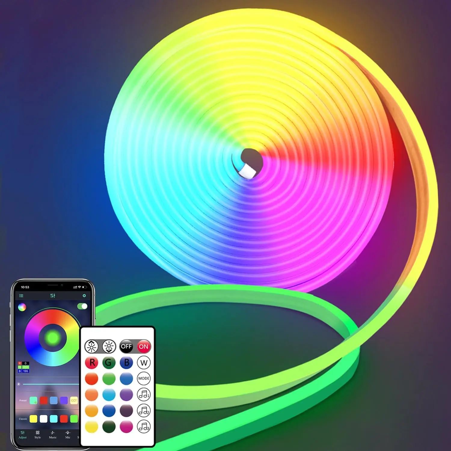Yocrostar 16.4FT Neon RGB LED Rope Lights, Flexible Colorful LED Strip with App & Remote Control, Multiple Modes, IP65 Waterproof, Music Sync Gaming Light for Home Decor, Colorful Lights, Led Lights