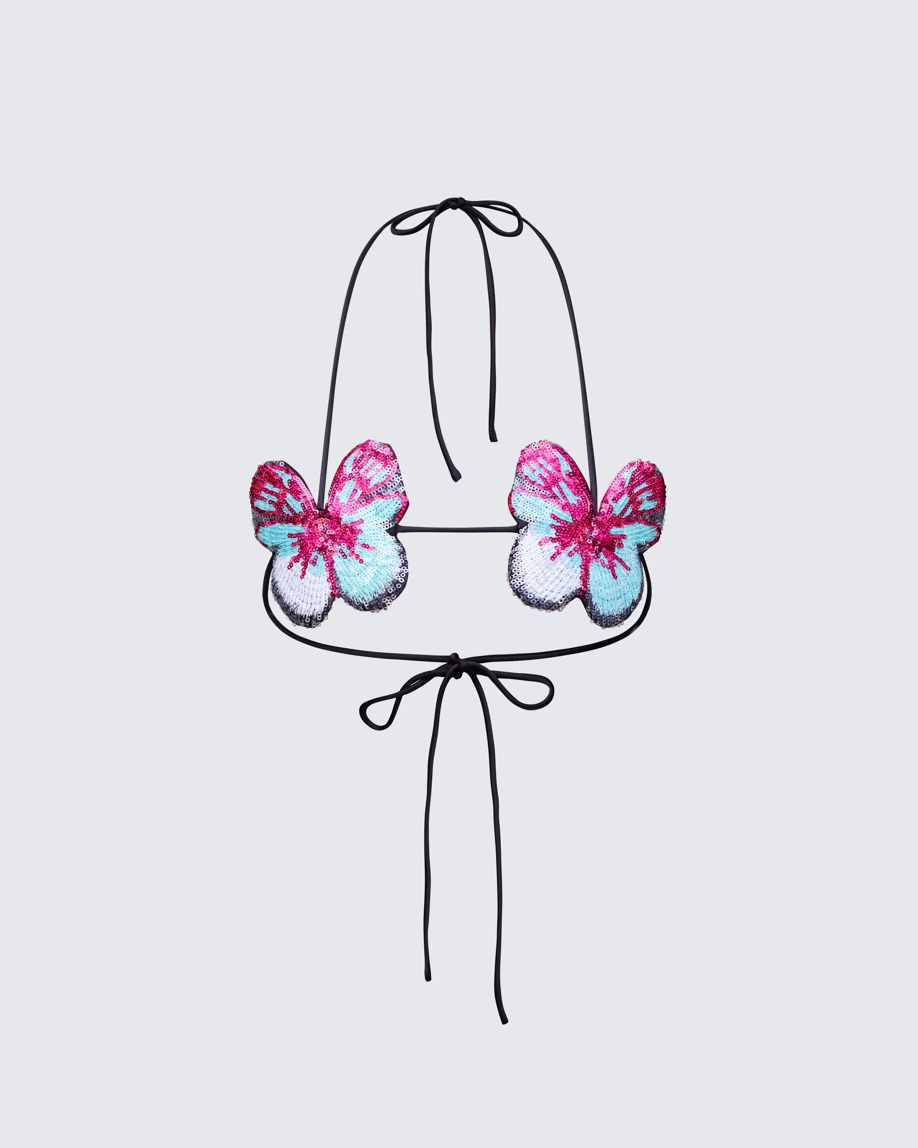 Women's Kandi-Embellished Butterfly Triangle Bra Top, Polyester Bikini Top for Beach Wear