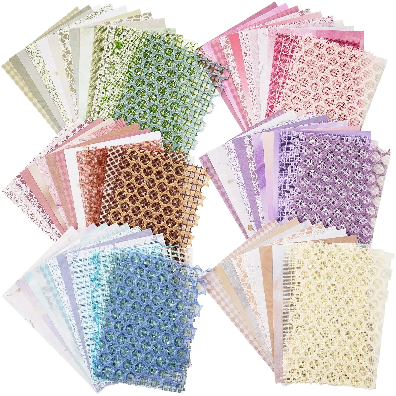 6-Pack Scrapbook & Decorative Mesh Fabric Assorted Set - 90 Pcs 5.1x7 In Craft Paper, Journaling Supplies for Birthdays, Holidays, DIY Projects with Retro Touch, Versatile Use, Easy to Cut Craft Supplies