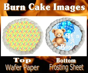 Gender Reveal Baby Boy Teddy Burn Cake Edible Toppers ~ 2 Piece Burn/Reveal Images