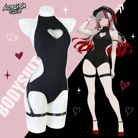 KORURACLUB Women's Black Gothic Heart Cutout Bodysuit - High Neck Halter Ribbed Knit, Side Waist Cutouts, High Cut, Thigh Straps, Slim Fit Elegant Shapewear for Halloween, Costumes, Night Out Clothes, Women's Halloween