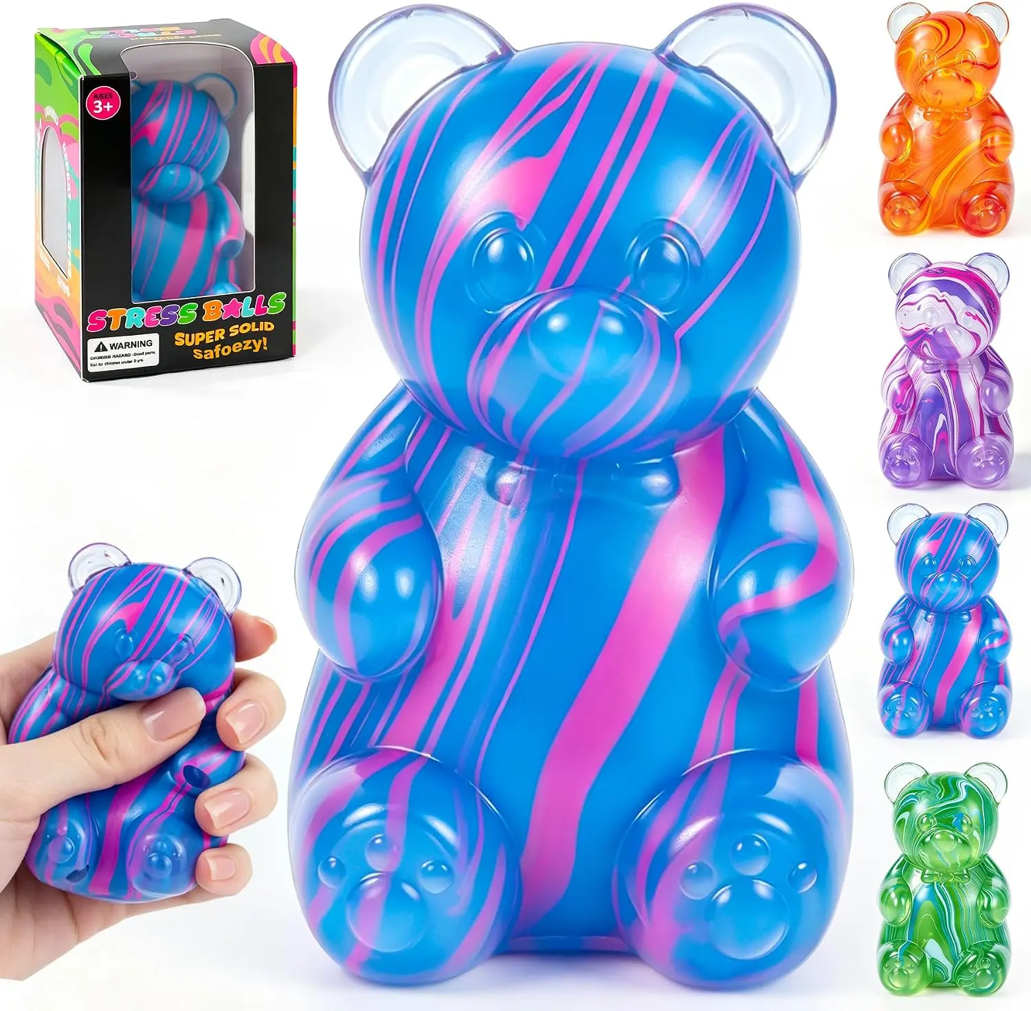 1Pc Gummy Bear Squishyies Fidget,Color Maltose Filled Squeeze Toys Slow Rising Squishy Stress Balls Adults Kids Party Favors,Classroom Prizes(Blue)