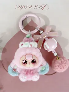 Cute Plush Keychain with Bow and Pom-Pom, Colorful Stuffed Toy Pendant, Perfect for Bags and Keys, Adds Fun to Daily Outing