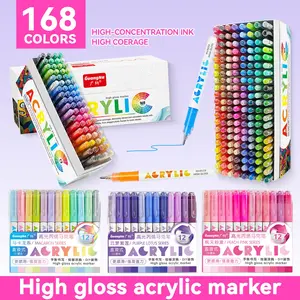 High Gloss Acrylic Gel Pen Set, 12-168 Colors, 1.0mm Hard Tip, High Concentration Pigment, Water-Based Ink, Suitable for Wood, Ceramic, Metal, Glass, Rock