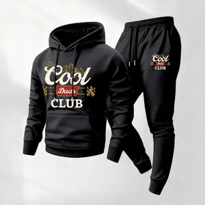 Men's Cool Dad’s Club Print Hoodie and Drawstring Sweatpants Set,Menswear,Casual Athletic Long Sleeve Hooded Jacket & Trousers for Fall & Winter,Men's Clothing for Daily Wear,Sportswear Indoor Outdoor,Tracksuit, Athleisure Summer Clothes