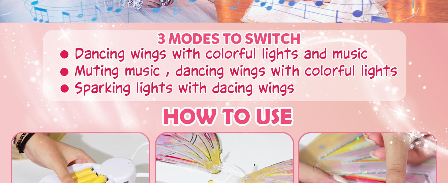 Light Up Fairy Wings for Girls - LED Butterfly Wings with Music for Kids Aged 3–8+ Costume, Birthday Christmas Party Costume Pretend Play Princess Dress Up Toys for Girls