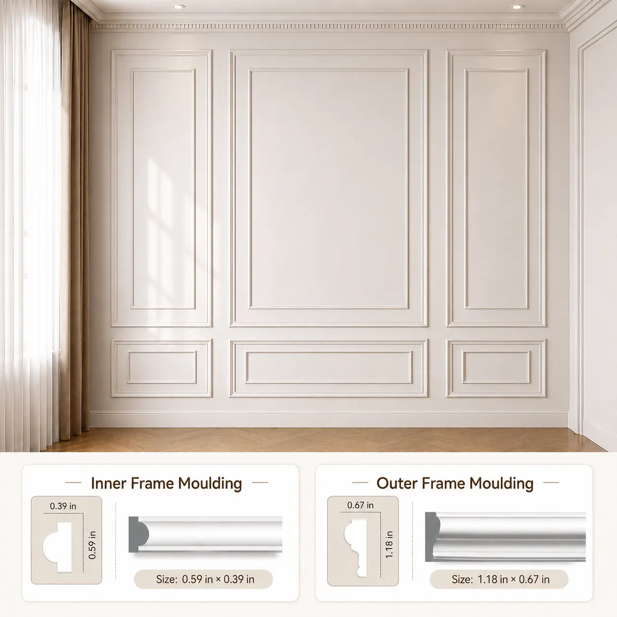 ASHOME French wall molding, PU material Pre-Cut Decorative Wall Panel Kit-DIY Wainscoting Interior Moulding Trim for Living Room Decor, wall decor 3 Top, 3 Bottom wall decor wainscoting panels kit