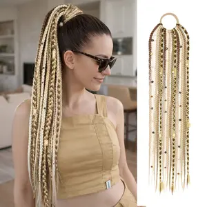24-inch Bohemian style braided ponytail hairpiece |   Hand-woven sideburn hairband, paired with Viking beads, lightweight synthetic hairpiece, includes hairband, high-temperature fiber.