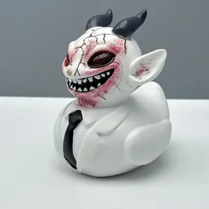 Demon Resin Duck Figurine with Horns and Cracked Face, Unique Decorative Ornament for Home and Office, Fun and Quirky Gift Idea, Resin Animal Sculptures