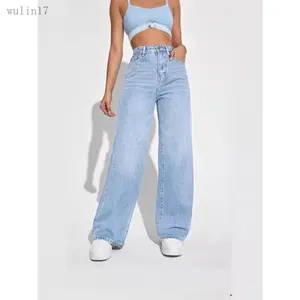 2025NewCross-BorderEuropeanandAmericanLadiesJeansWomen'sHighWaistSlimFitStraight-LegDenimDenimTrousersPopular