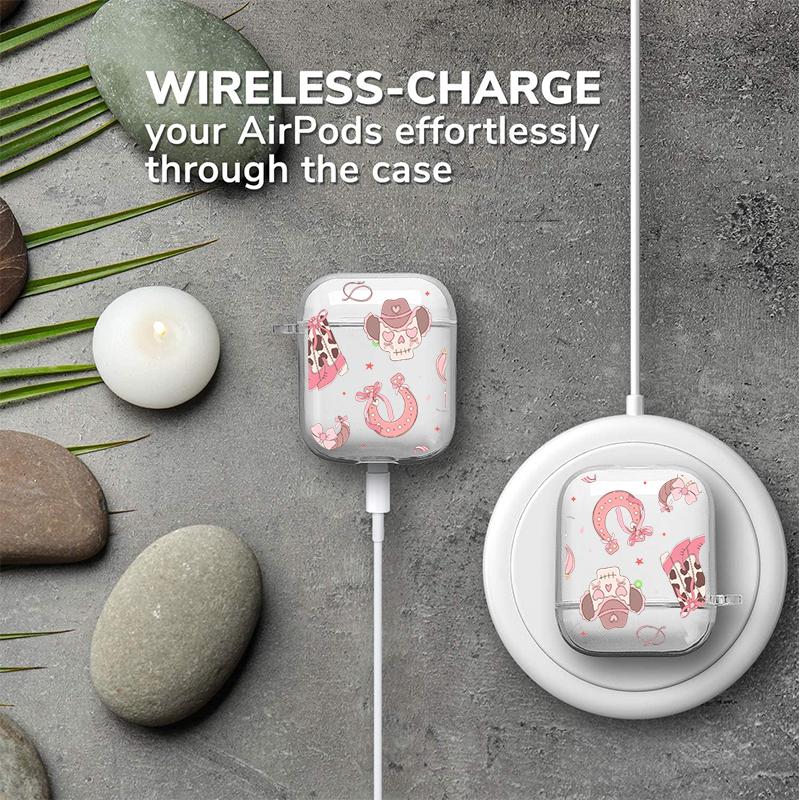 Pink Cowboy Dreams Pattern TPU Soft Protective Case for Apple AirPods 4/3/2/1/Pro/Pro2 Transparent Earphone Cover with Keychain Attachment Pink Cowboy Dreams Pattern TPU Soft Protective Case for Apple AirPods 4/3/2/1/Pro/Pro2 Transparent Earphone Cover with Keychain Attachment