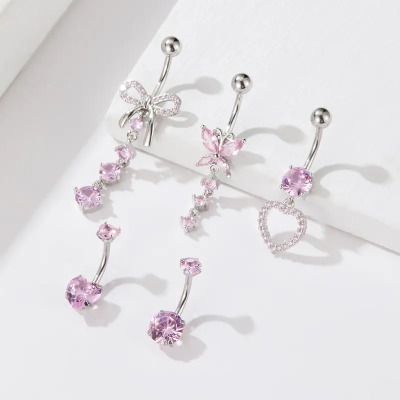 Rhinestone Decorated Belly Button Rings, Butterfly & Heart & Bow Design Navel Ring for Women & Girls, Fashion Luxury Body Piercing Jewelry for Party, Daily Decor, Trendy All-match & Exquisite Jewellery for Birthday Gift, Unique Gifts for Women