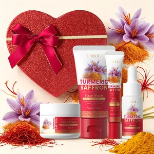 LAIKOU Turmeric Saffron Skincare Gift Set - 4 PCS Brightening Face Care Kit with Heart-Shaped Red Box | Glowing Skin Routine for Women | Perfect Romantic Gift for Birthday, Anniversary & Mom