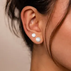 Mideeo 2 PCS Stud Earrings for Men 14K White Gold Plated Round Cubic Zirconia Hypoallergenic Studs Earrings Set for Women  Premium Cubic Zirconia
