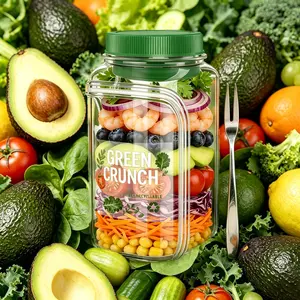 1000ml Leak-Proof Salad Container with Dressing Holder, BPA-Free Portable Meal Prep Jar with Side Opening, Includes Free Stickers & Fruit Fork