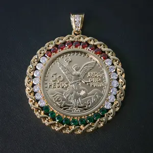 Knotted 3 Color Diamond Bezel Centenario Pendant - Gold