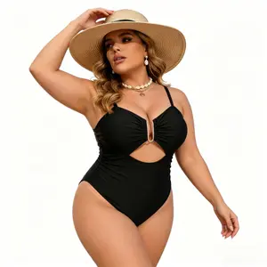 Tan Lines One Piece Swimsuit for Women U-Ring Cut Out Long Torso Tummy Tucking Black Summer Beach Modest & Shaping
