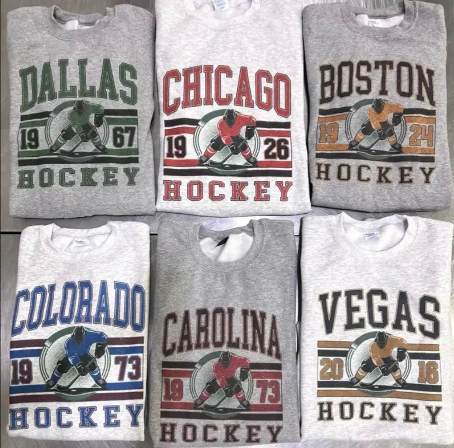 Vintage Hockey Graphic Sweatshirts, Sports Hockey City Pullovers Retro Sports Sweatshirts Casual Hockey Game Day Sweatshirt