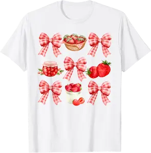 Cute Bow Coquette Strawberry Festival Cottagecore Aesthetic T-Shirt - Taylorde Shop 55B0DV5DLBWB